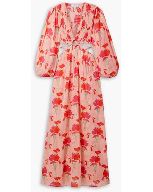 Miguelina Leonie Cutout Printed Cotton-voile Maxi Dress - Red