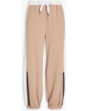 Brunello Cucinelli Cropped Bead-embellished French Cotton-terry Track Trousers - Natural