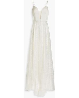 Catherine Deane Skyla Embellished Tulle-paneled Satin Bridal Gown - White