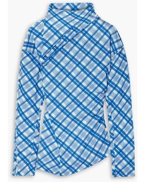 Commission Runup asymmetrisches oberteil aus kariertem crêpe mit tuch - Blau