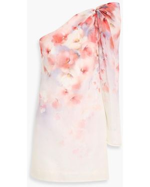 Zimmermann One-Shoulder Floral-Print Linen And Silk-Blend Gauze Mini Dress - Pink
