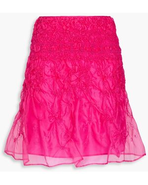 Cecilie Bahnsen Vida Embroidered Smocked Silk-Blend Organza Mini Skirt - Pink