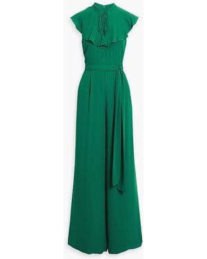 Mikael Aghal Belted Ruffled Crepe Jumpsuit - Green