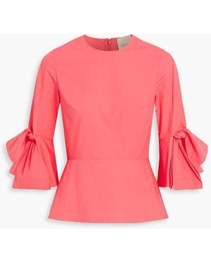 ROKSANDA Bow-detailed Cotton-poplin Peplum Top - Pink