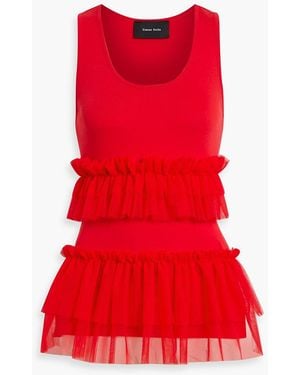 Simone Rocha Tulle-Paneled Cotton-Jersey Top - Red