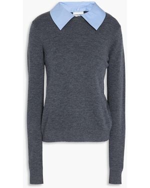 Claudie Pierlot Poplin-trimmed Wool Jumper - Blue