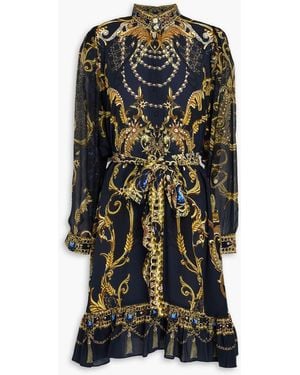 CAMILLA Crystal-Embellished Printed Silk Crepe De Chine Shirt Dress - Black