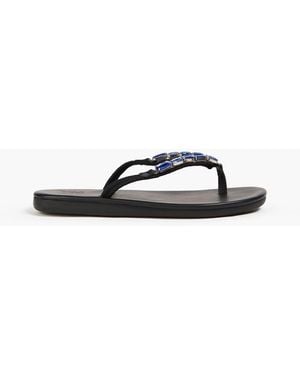 Ancient Greek Sandals Saionara Crystal-Embellished Leather Flip Flops - Black