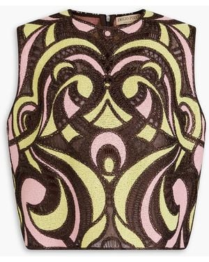 PUCCI Cropped oberteil aus gaze mit stickereien - Braun