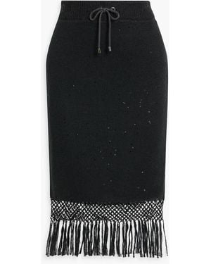 Brunello Cucinelli Fringed Sequin-Embellished Linen And Silk-Blend Skirt - Black