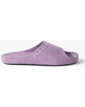 Marni Logo-Embroidered Suede Slides - Purple