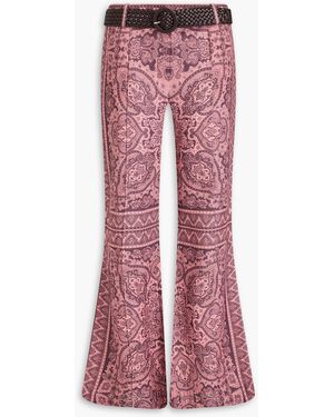 Zimmermann Belted Paisley-Print Linen Flared Pants