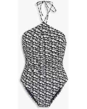 Solid & Striped The Mina Ruched Printed Halterneck Swimsuit - White