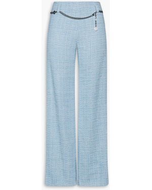 Maje Belted Cotton-Blend Tweed Wide-Leg Trousers - Blue