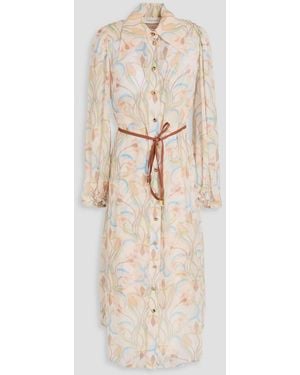 Zimmermann Printed Crepe De Chine Midi Shirt Dress - Natural