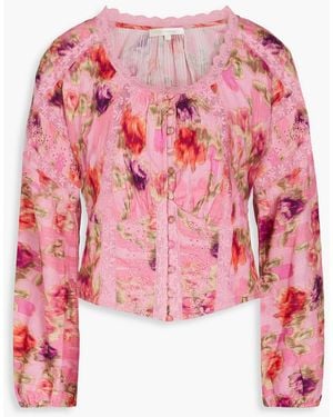 LoveShackFancy Nayeem Floral-print Cotton-jacquard Top - Red