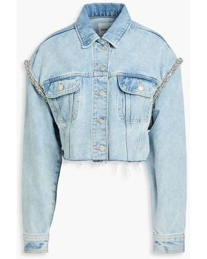 Sandro Cropped Crystal-embellished Denim Jacket - Blue