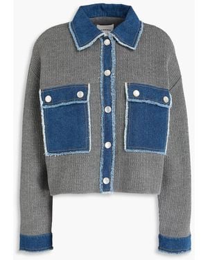 Sandro Denim-trimmed Cable-knit Jacket - Blue