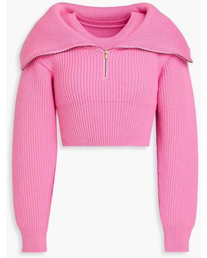 Jacquemus Cropped pullover aus gerippter merinowolle mit halblangem reißverschluss - Pink
