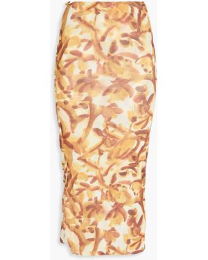 Nanushka Taina Wrap-Effect Floral-Print Stretch-Jersey Midi Skirt - Metallic