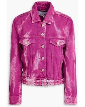 Ganni Belted Bleached Denim Jacket - Pink