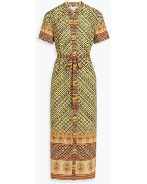 Saloni Vicki Printed Silk Crepe De Chine Midi Dress - Metallic