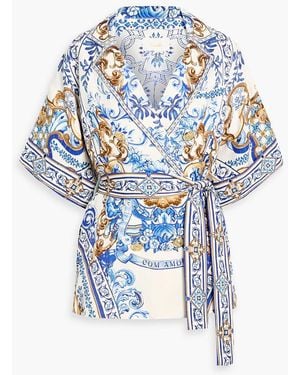 CAMILLA Crystal-Embellished Printed Woven Jacket - Blue