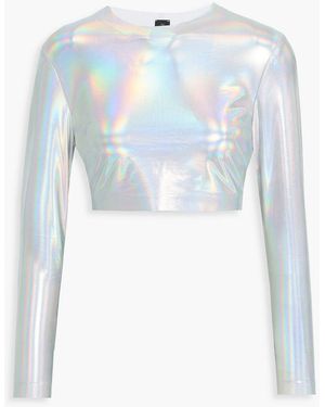 Norma Kamali Cropped Iridescent Stretch-Jersey Top - Blue