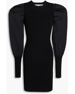 Veronica Beard Wilkin Ribbed-knit And Stretch-cotton Poplin Mini Dress - Black