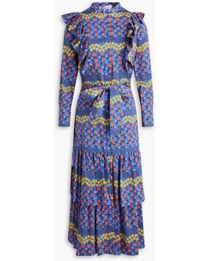 Borgo De Nor Baxley Tiered Floral-Print Cotton-Sateen Midi Dress - Blue
