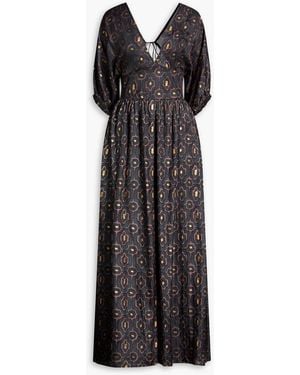 HANNAH Clara Metallic Printed Silk Maxi Dress - Black