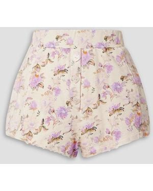 LoveShackFancy Renato Distressed Floral-print French Cotton-terry Shorts - Pink