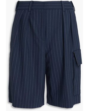 Maje Pleated Pinstriped Wool-Blend Twill Shorts - Blue