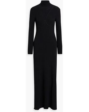 STAUD Obsidian Open-back Ribbed-knit Turtleneck Maxi Dress - Black