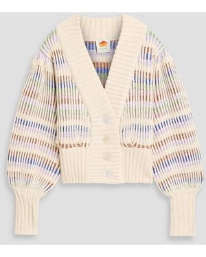 FARM Rio Striped Ribbed-Knit Cardigan - Natural