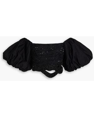 Aje. New Catara Off-the-shoulder Cropped Embellished Cotton-poplin Top - Black