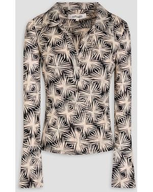 Diane von Furstenberg Mackenzie Printed Stretch-Mesh Top - Black