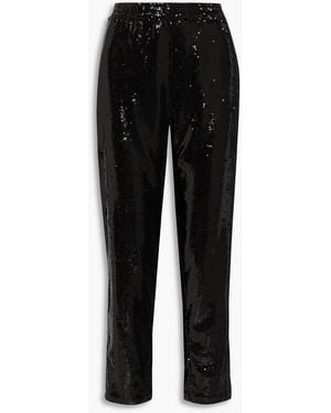 Halston Hannah Sequined Stretch-mesh Tapered Trousers - Black