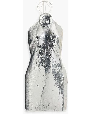 Magda Butrym Floral-Appliquéd Sequined Tulle Halterneck Mini Dress - White