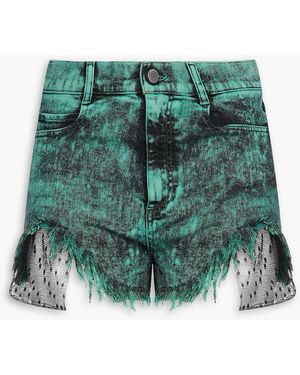 RED Valentino Frayed Bleached Denim Shorts - Green