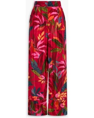 FARM Rio Printed Crepe De Chine Wide-leg Pants - Red