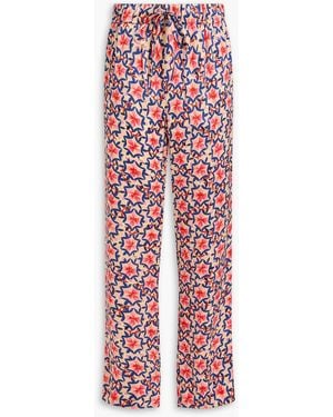 Saloni Printed Silk-Satin Straight-Leg Trousers - Red