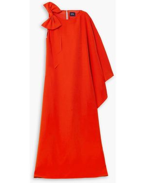Marchesa Draped Bow-embellished Crepe Gown - Red