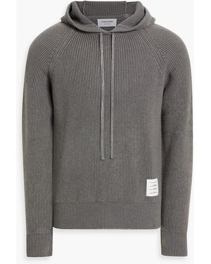 Thom Browne Ribbed Cashmere Hoodie - Gray