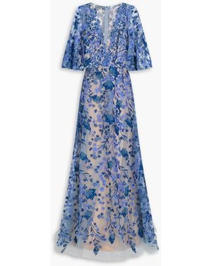 Marchesa Embroidered Tulle Gown - Blue