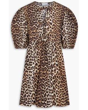 Ganni Leopard-print Cotton-poplin Mini Dress - Multicolour