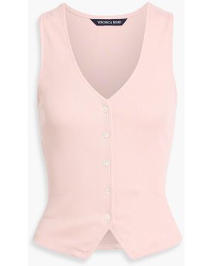 Veronica Beard Hoorne Ribbed Pima Cotton-Blend Top - Pink