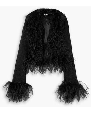 Oséree Lumiere Feather-trimmed Lurex Top - Black