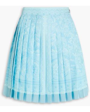Versace Pleated Floral-Print Silk-Twill Mini Skirt - Blue