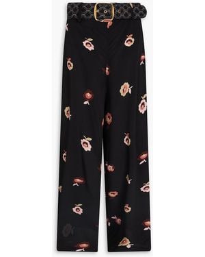 Zimmermann Belted Floral-Print Crepe Wide-Leg Pants - Black